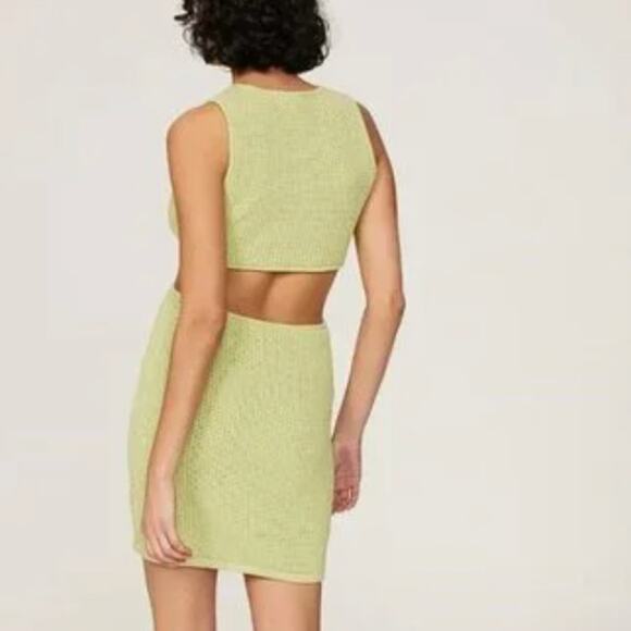 Ronny Kobo Chartreuse Green Crochet Mini Dress SMALL Cutout Resort Designer $295 - Picture 3 of 9